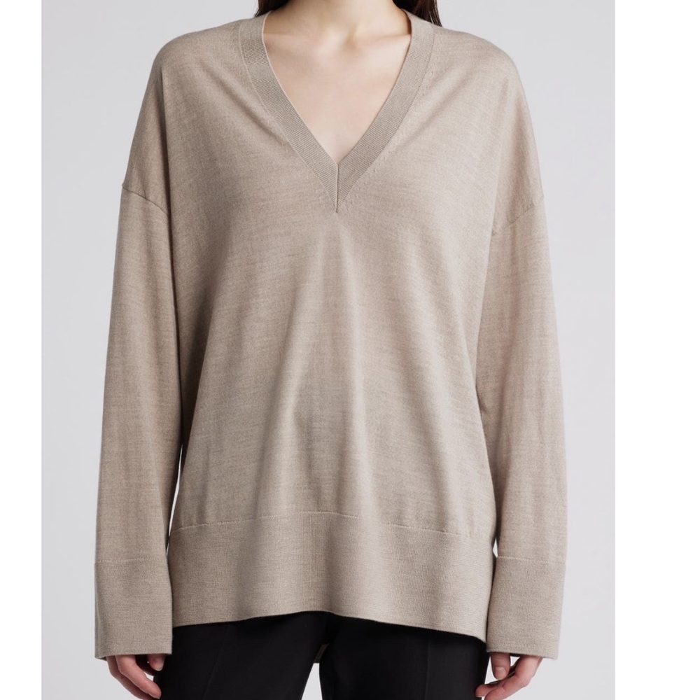 COS Taupe V-Neck Oversized Sweater